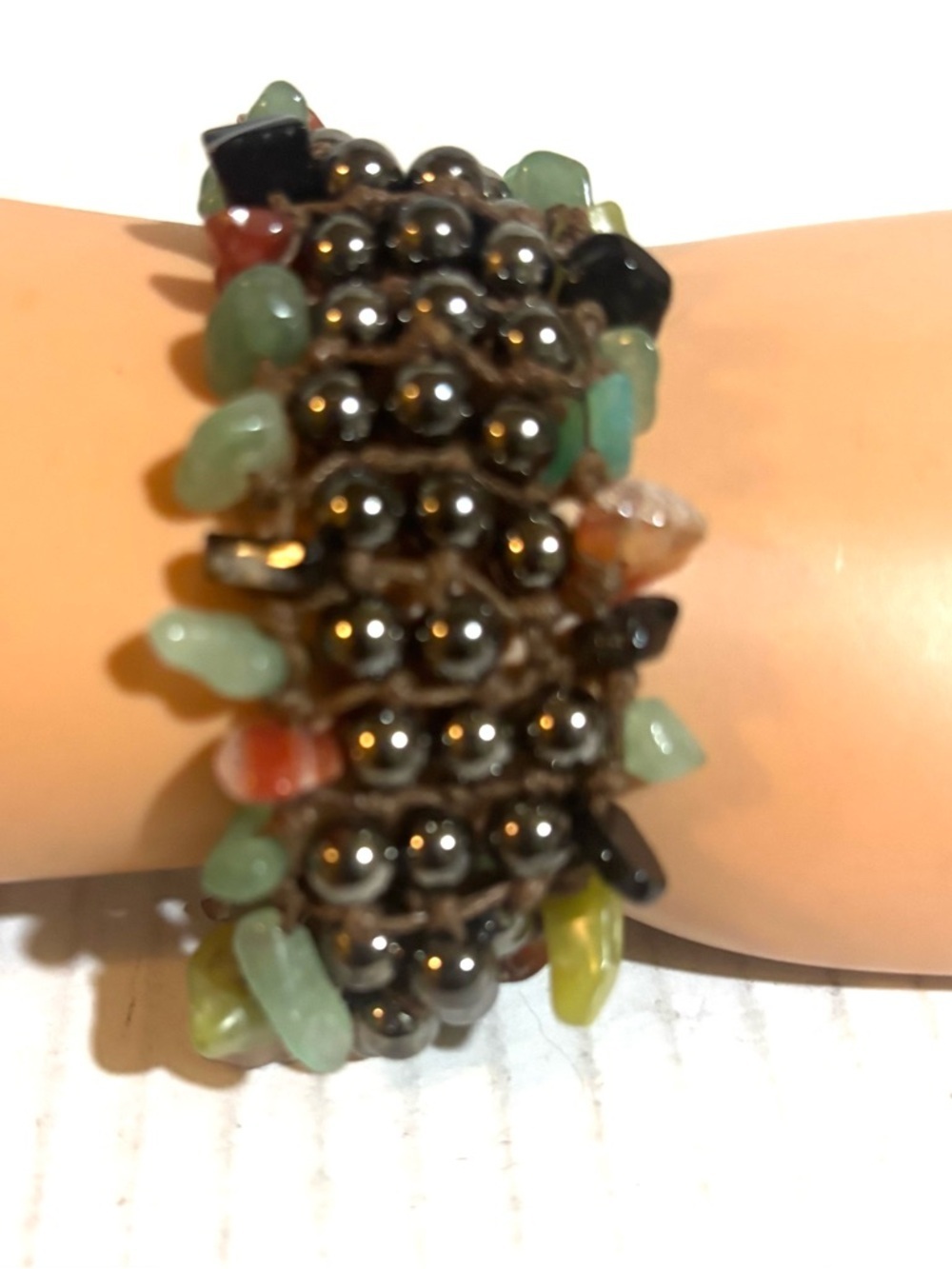 Beaded Multicolor Stone Stretch Bracelet - Unbranded